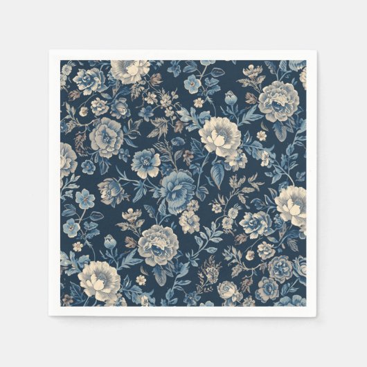 Navyblaues Vintage-Blumen-Botanik-Muster Serviette (Vorderseite)