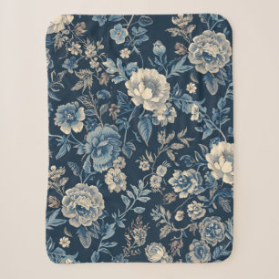 Navyblaues Vintage-Blumen-Botanik-Muster Sherpadecke
