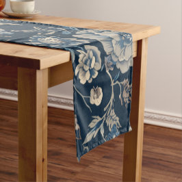 Navyblaues vintageblumiges botanisches Muster Kurzer Tischläufer