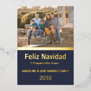 NavyFeliz Navidad Spanische Familienfoto Gold  Folien Feiertagskarte