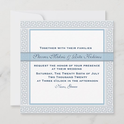 Naxos Blue Wedding Einladung (Vorderseite)