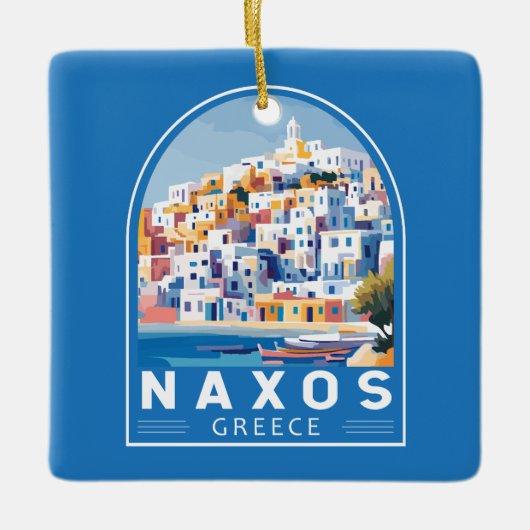 Naxos Griechenland Illustration Travel Art Vintag Keramikornament (Vorderseite)