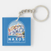 Naxos Griechenland Illustration Travel Art Vintag Schlüsselanhänger (Rückseite)