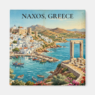 Naxos Griechenland Retro Vintage Reiseillustration Magnet