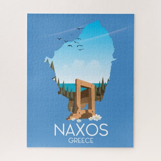 Naxos Karte griechisches Reiseplakat. Puzzle (Vertikal)