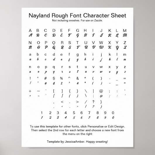 Nayland Rough Schriftart Character Sheet for Zazzl Poster (Vorne)
