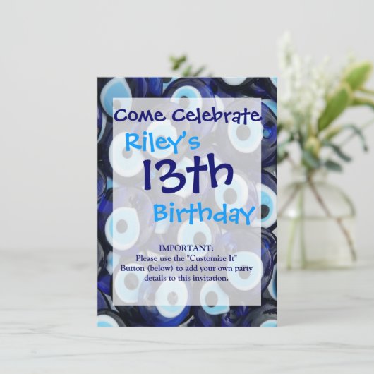 Nazar Amulets Evil Eye Stones Blue Pattern Einladung (Stehend Vorderseite)