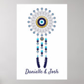 Nazar Evil Eye Mandala Dream Catcher of Gold Blue Poster (Vorne)