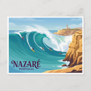 Nazaré Große Wellen Portugal Postkarte