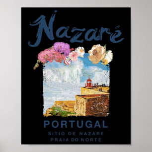 Nazaré Portugal Praia Do Norte Vintage Surfen Poster
