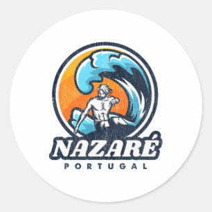 Nazare Portugal Surf Wettbewerb Vintage Surf S Runder Aufkleber