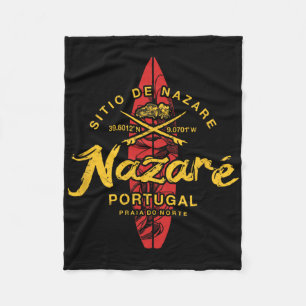 Nazare Portugal Vintage Surfen _1 Fleecedecke
