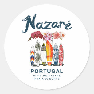 Nazare Portugal Vintage Surfen _4  Runder Aufkleber