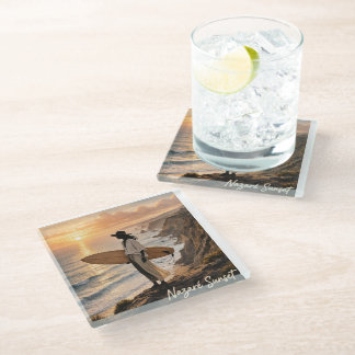 Nazaré Sunset Surf Coaster – Portugal Coastal Phot Glasuntersetzer