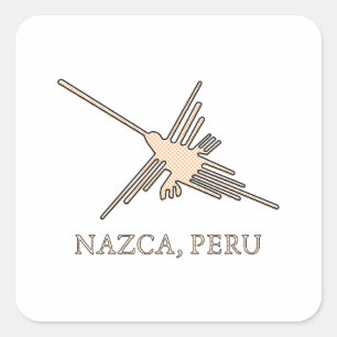 Nazca Hummingbird Geoglyph Newsprint Quadratischer Aufkleber