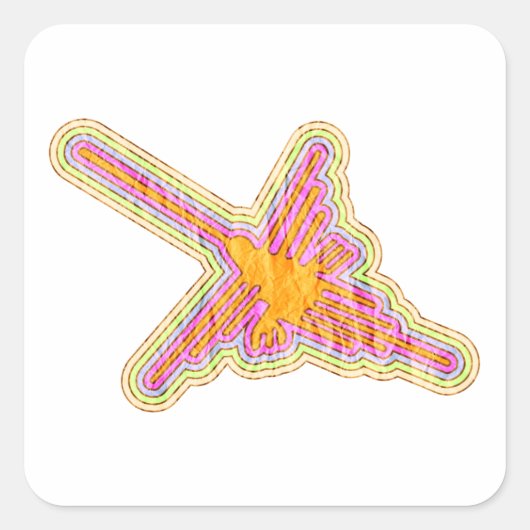 Nazca Lines Hummingbird mit zerknittertem Papieref Quadratischer Aufkleber (Vorderseite)