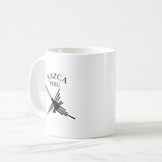 Nazca Peru Hummingbird mit geschwungenem Text Kaffeetasse (Vorderseite Links)