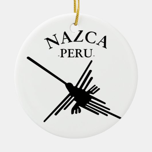 Nazca Peru Hummingbird mit geschwungenem Text Keramik Ornament (Vorne)