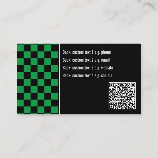 Nazzy Green / Black Checkered Own Text, QR, Logo Visitenkarte (Rückseite)