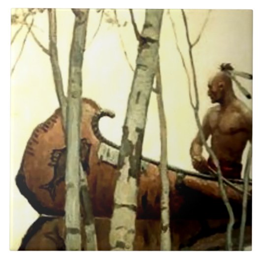 NC Wyeth Historienmalerei Indianisches Kanu #2 Fliese (Vorderseite)