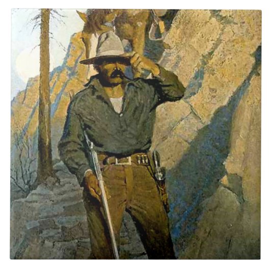 NC Wyeth Historische Malerei "The Sheriff" Fliese (Vorderseite)