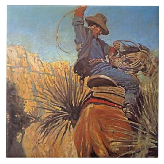 NC Wyeth Painting "Horse Jumping from Snake" Fliese (Vorderseite)