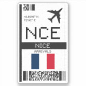 NCE Nice, France Boarding Pass - Airport Travel Aufkleber (Vorderseite)