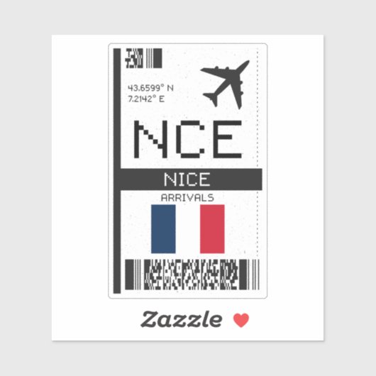 NCE Nice, France Boarding Pass - Airport Travel Aufkleber (Blatt)