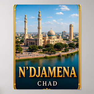 N'Djamena Chari-Fluss und Wüstenhorizonte Poster
