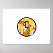 Neanderthal Man Holding Club Circle Cartoon Poster (Vorne)