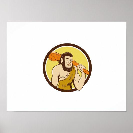 Neanderthal Man Holding Club Circle Cartoon Poster (Vorne)