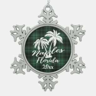 Neapel Beach Florida Palm Green Kariert Schneeflocken Zinn-Ornament