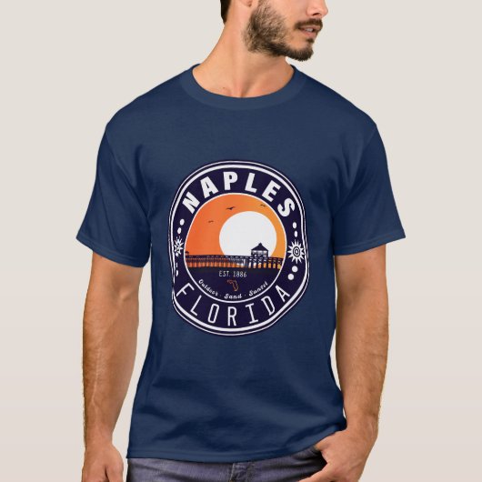 Neapel Florida Beach Retro Sunset Pier 80er T-Shirt (Vorderseite)