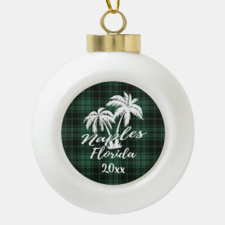 Neapel Florida Palm Tree Green Kariert Keramik Kugel-Ornament