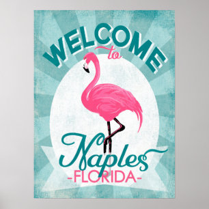 Neapel Florida Pink Flamingo - Vintage Retro-Reise Poster