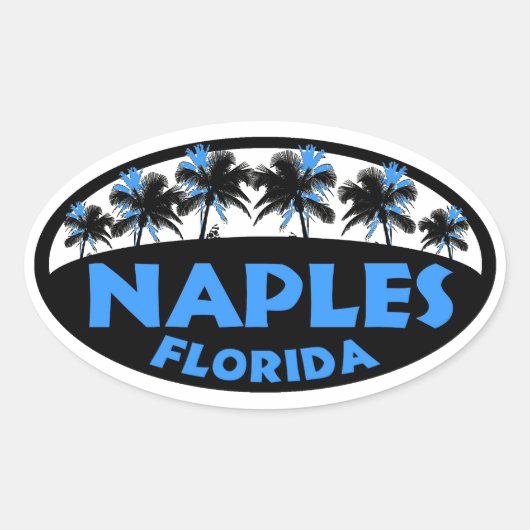 Neapel Florida schwarz-blaue Palmen Ovaler Aufkleber (Vorderseite)