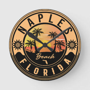 Neapel Florida Strand Retro Sonnenuntergang Andenk Runde Wanduhr
