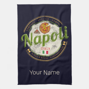 Neapel Italien Retro Vesuv und Pizza Vintage Geschirrtuch