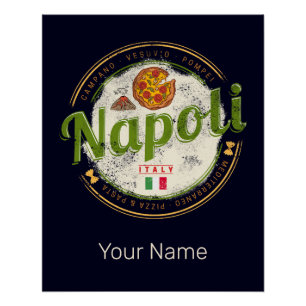 Neapel Italien Retro Vesuv und Pizza Vintage Poster
