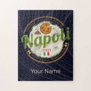 Neapel Italien Retro Vesuv und Pizza Vintage Puzzle