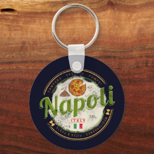 Neapel Italien Retro Vesuv und Pizza Vintage Schlüsselanhänger