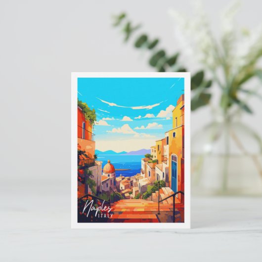 Neapel Italien Vintage Reise Illustration Postkarte (Stehend Vorderseite)