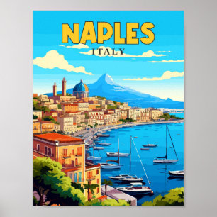 Neapel Italien vintage Reiseillustration Poster