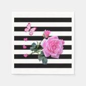 Neapel, Schwarz und Weiß Streifen Rosa Rose Serviette (Vorderseite)