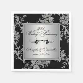 Neapel zum 25. Hochzeitstag, schwarz, silber Serviette