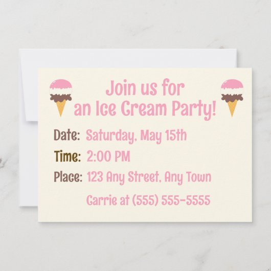 Neapolitan Ice Creme Cone Einladung (Rückseite)