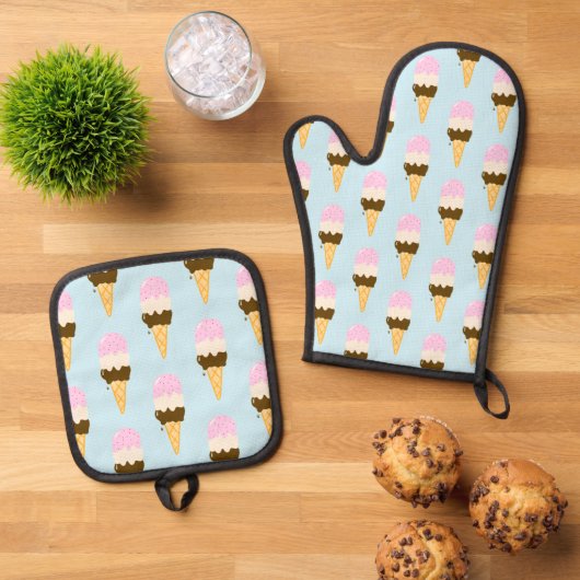 Neapolitan Ice Creme Cone Muster Ofenhandschuh & Topflappen-Set (Oben Unten)