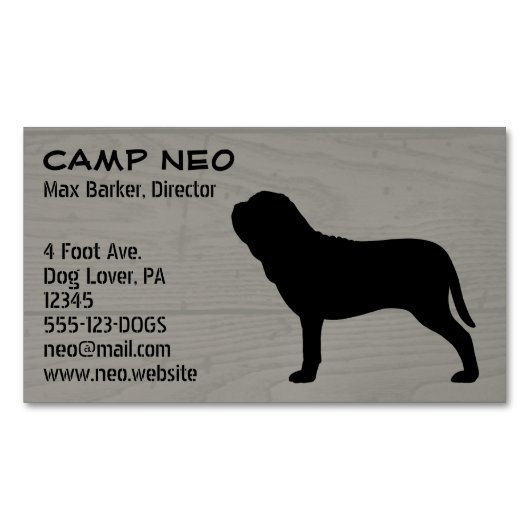 Neapolitan Mastiff Dog Silhouette Holz Grain Style Magnetische Visitenkarte (Vorderseite)