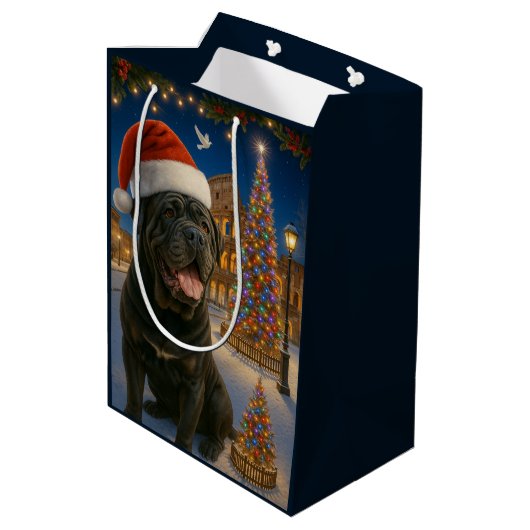 Neapolitan Mastiff Holiday Card Mittlere Geschenktüte (Rückseite Schrägansicht)