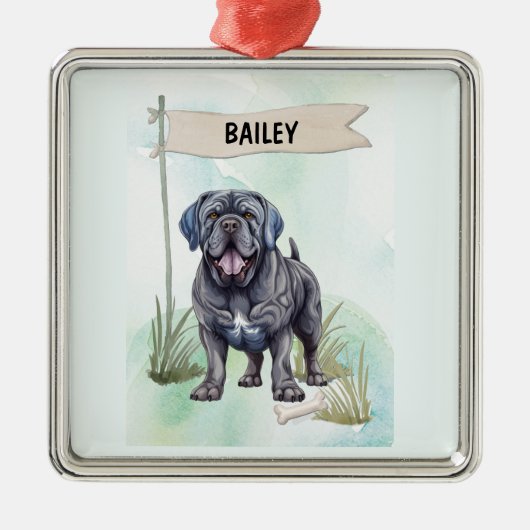Neapolitan Mastiff Watercolor Personalized Dog Ornament Aus Metall (Vorne)